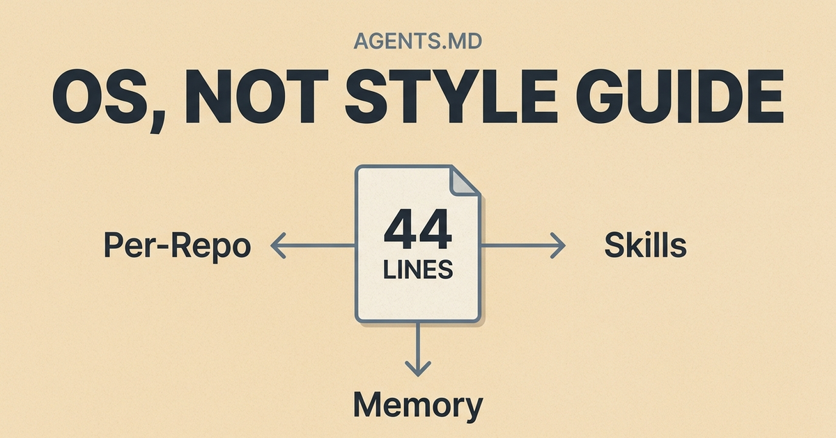 My AGENTS.md Runs an Operating System, Not a Style Guide - instruction routing architecture for AI coding agents across repos, skills, and memory