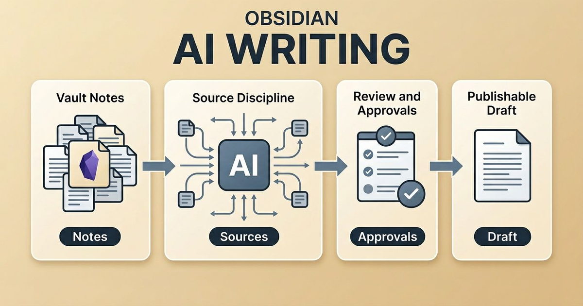 Obsidian AI Assistant for Writing: A Safe Workflow With Approvals - My Obsidian AI writing workflow turns vault notes into publishable drafts with approvals, source discipline, and enough structure to trust the final file.