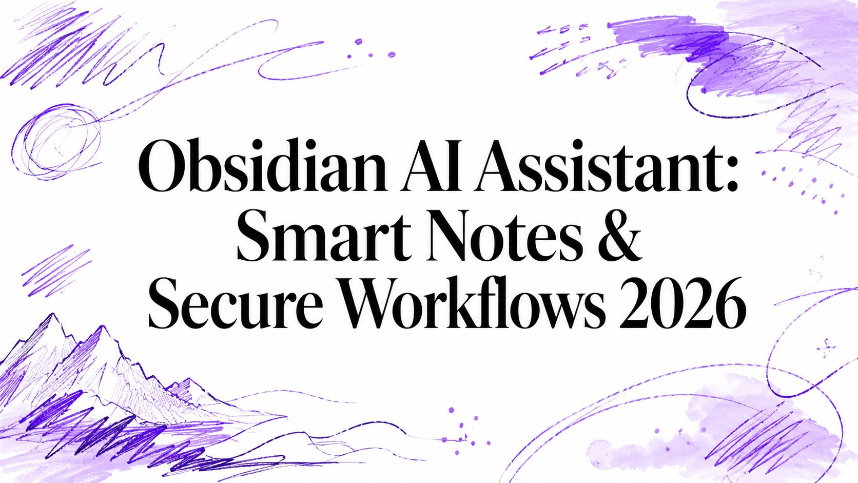 Obsidian AI Assistant: Smart Notes and Secure Workflows 2026, illustrated with purple note and landscape motifs.