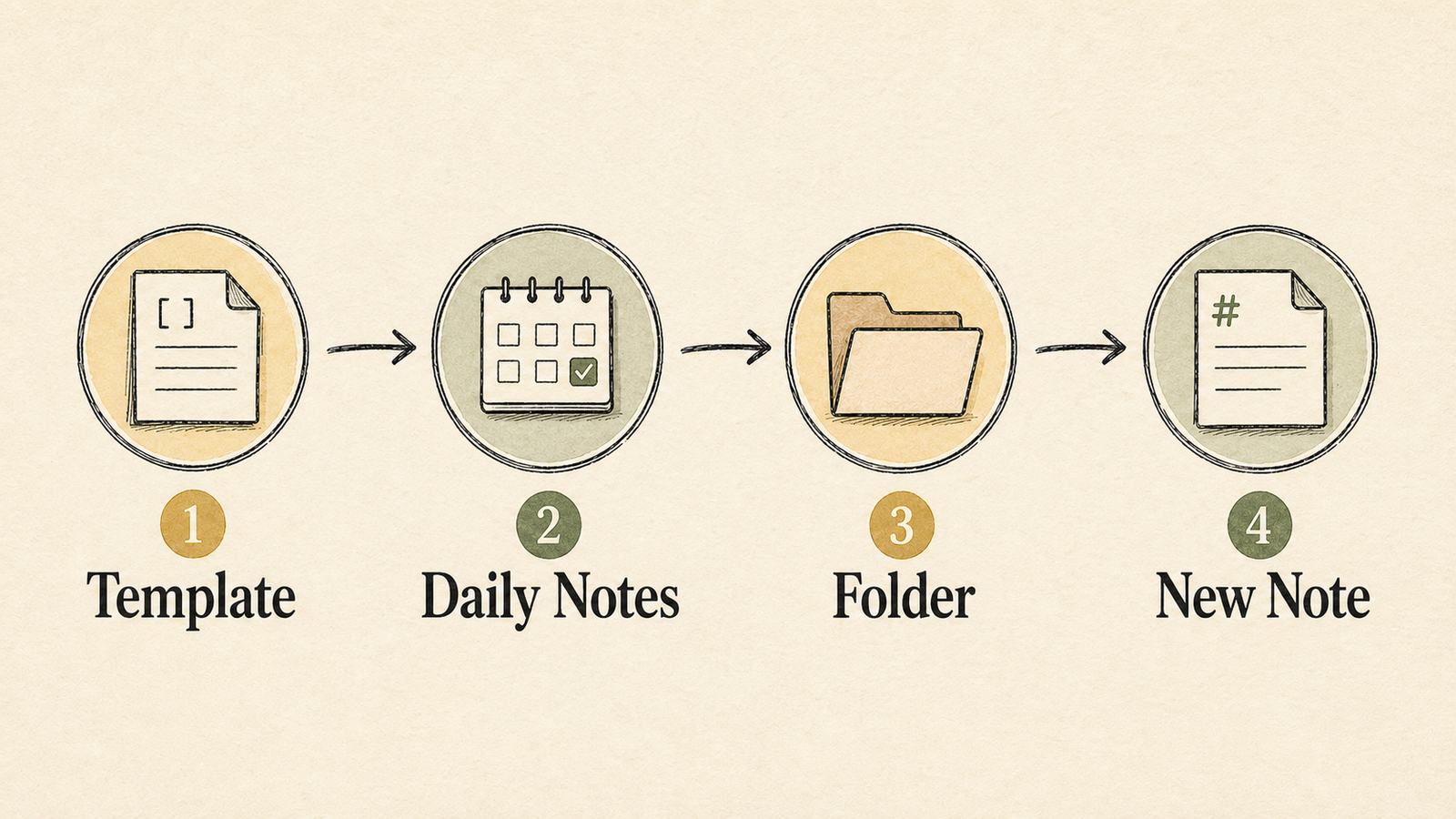 Obsidian daily note setup path from template to Daily Notes to folder to new note