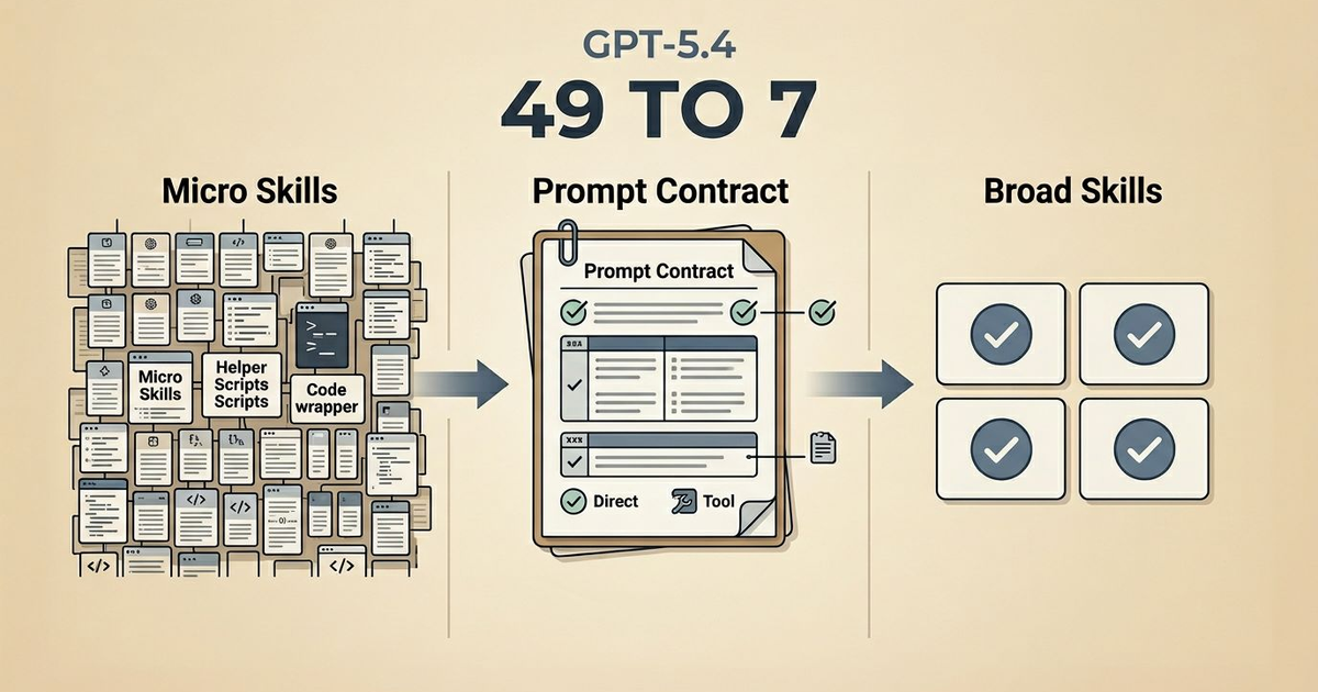 Why I Deleted Most of My Skills for GPT-5.4 - I used GPT-5.4's prompt guidance to delete skill sprawl, replace stale helper scripts with prompt contracts, and keep only the broad skills that still compound.