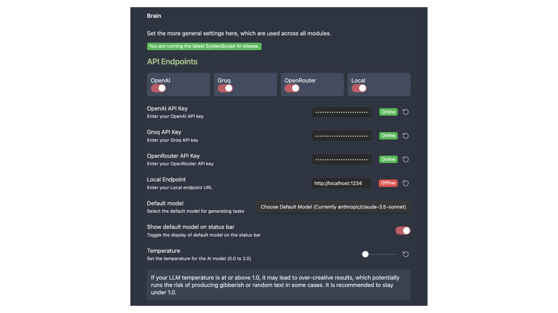 Brain Module - Settings & API Configuration